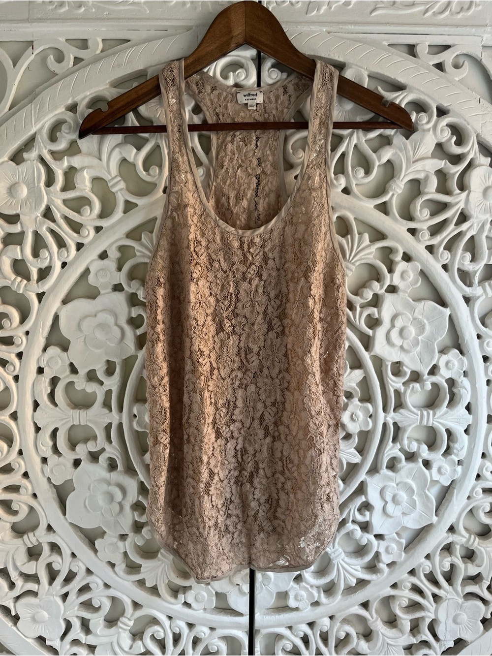 Wilfred Aritzia Silk Trim Lace Racerback Tank Top Blush Beige XXS